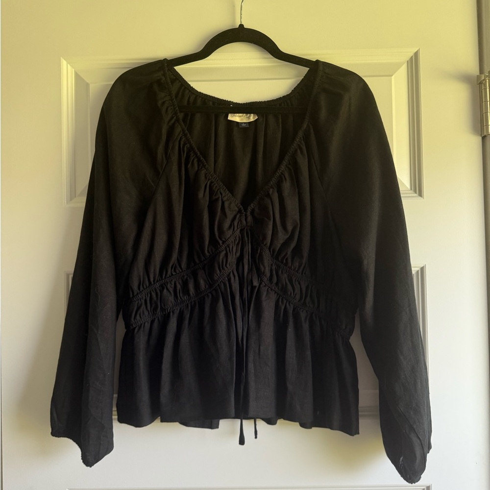 Black Puff Sleeve Tie-Front Blouse - Universal Thread